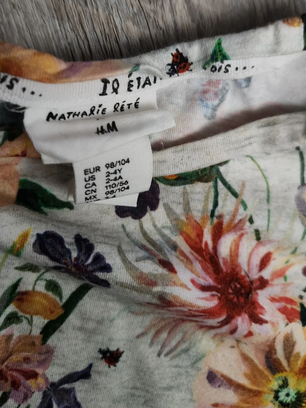 H&M Pale Pink Floral Tee and Leggings Set with Gold Accent